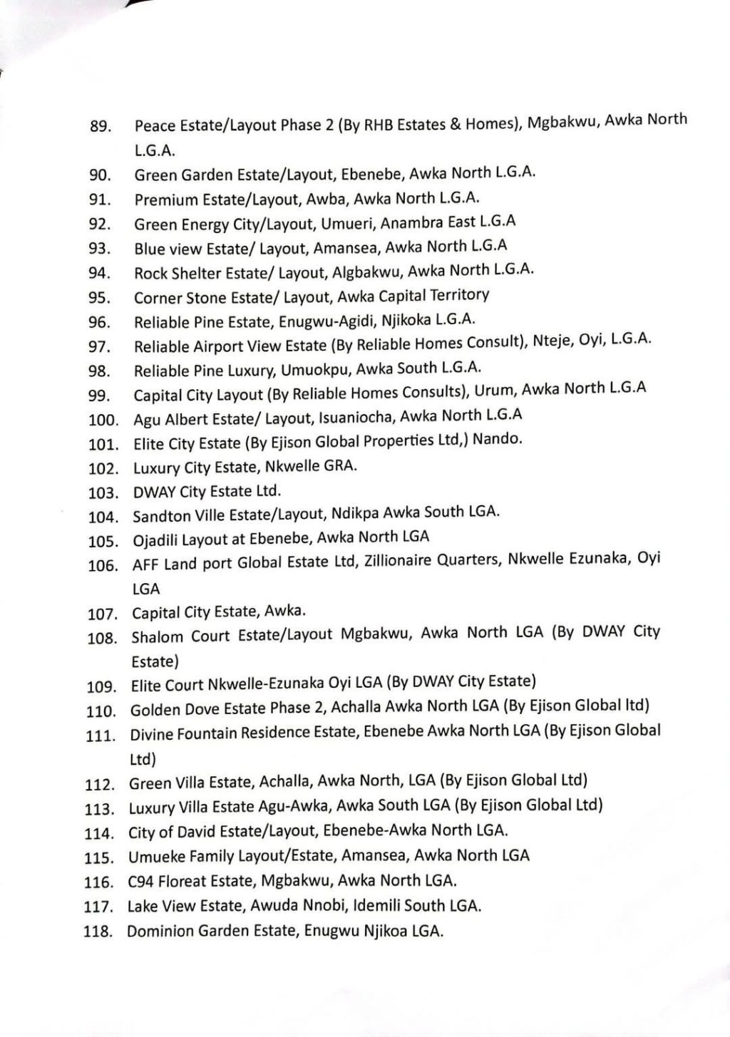 154 unapproved estates in Anambra