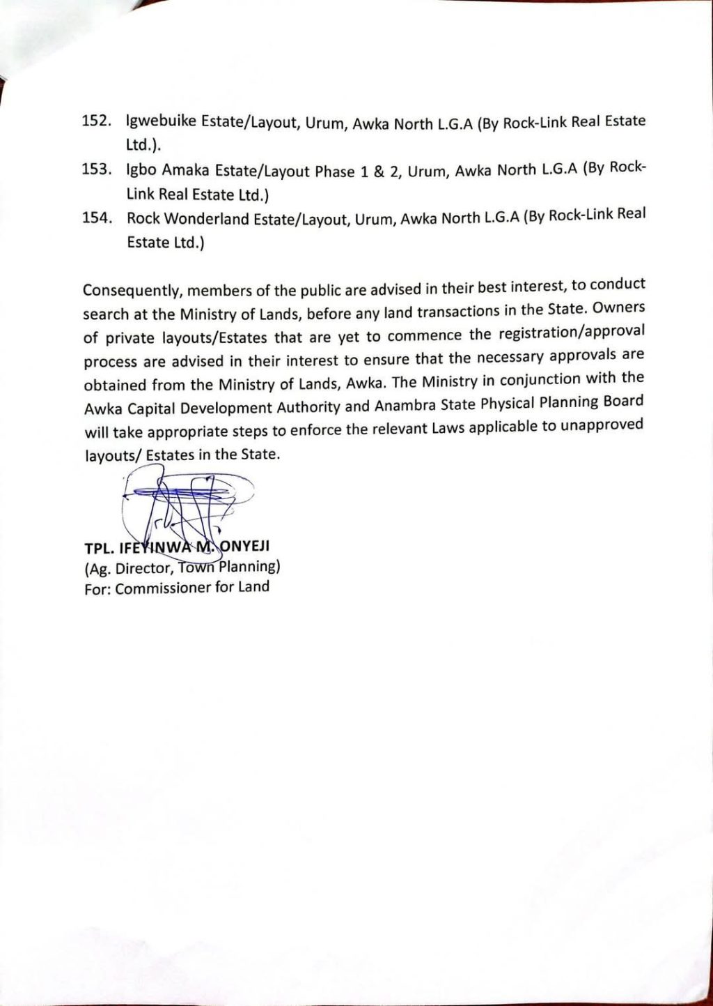 154 unapproved estates in Anambra