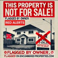 Warning sign on a vacant plot of land in Epe, Lagos, with a red alert banner indicating the property is flagged and not for sale, highlighting real estate fraud prevention.
